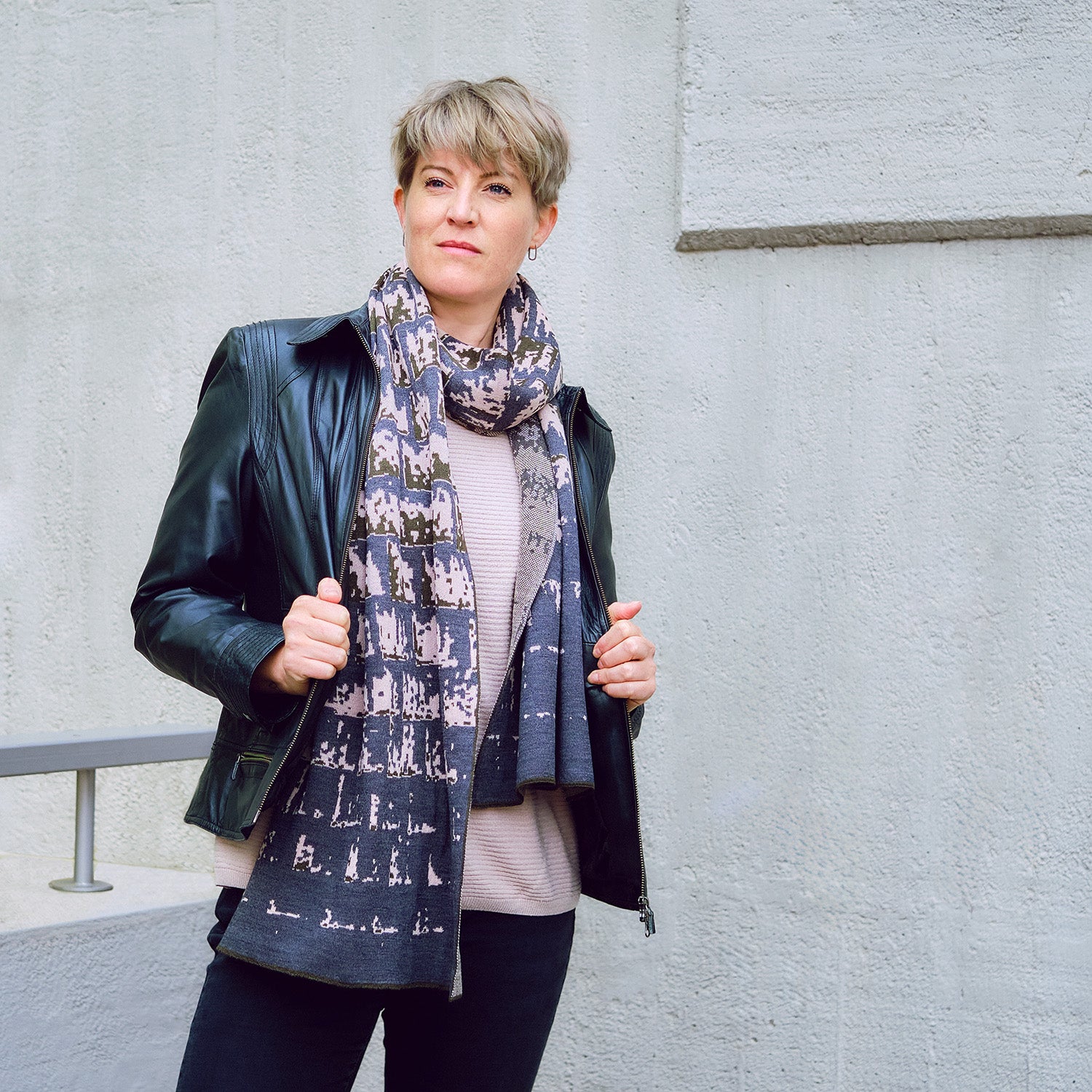 SCHINDEL Rechteckschal, grau–rosa-olive