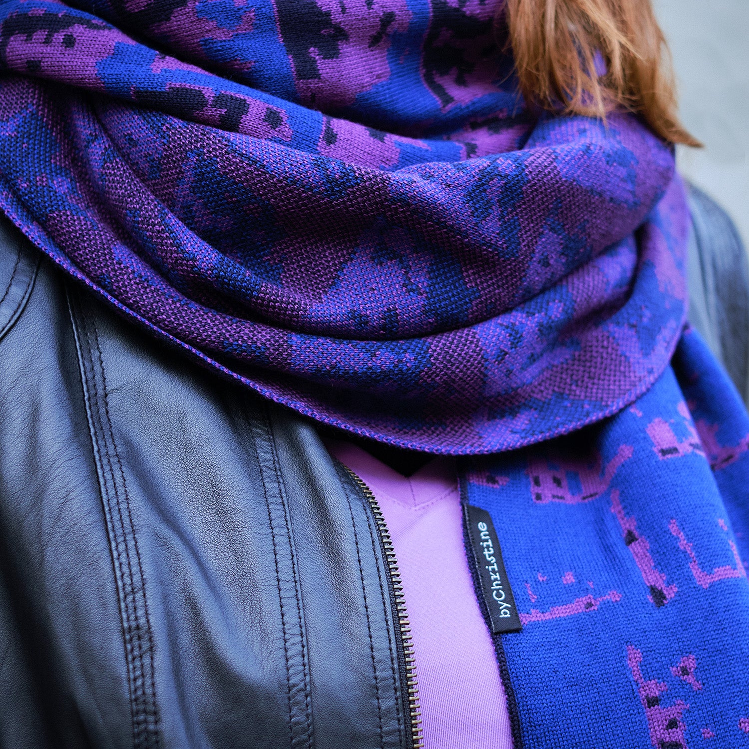 SCHINDEL Rechteckschal, schwarz–blau-violett